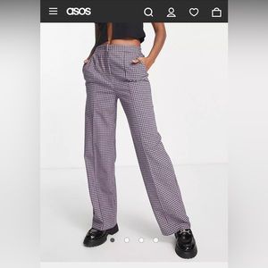 High waisted and Wide leg purple check ASOS pants